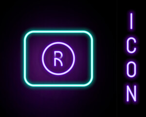 Glowing neon line Record button icon isolated on black background. Rec button. Colorful outline concept. Vector