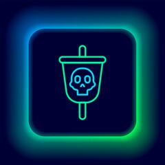 Glowing neon line Pirate flag icon isolated on black background. Colorful outline concept. Vector