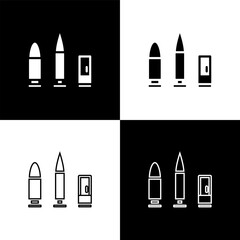 Set Bullet and cartridge icon isolated on black and white background. Vector