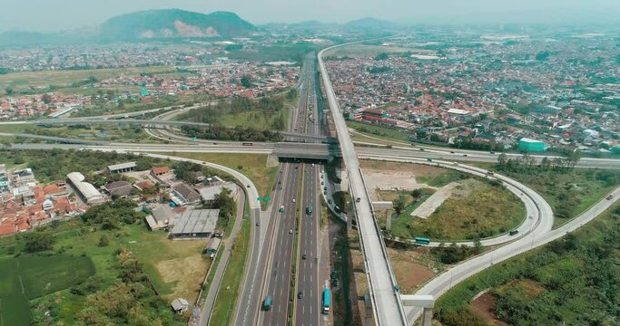 Aerial View of Pasir Koja Highway Interchange, Soroja and Purbaleunyi Toll Road, Bandung, West Java Indonesia, Asia