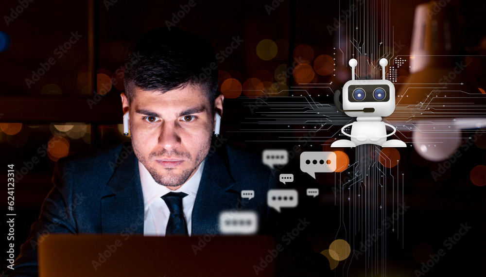 Aufkleber concentrated it manager using online assistant help while working