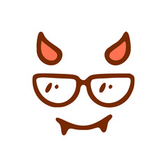 Devil with glasses face doodle icon