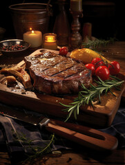 Delicious looking grilled beefsteak on a table (Generative AI)