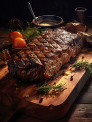 Delicious looking grilled beefsteak on a table (Generative AI)