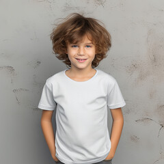 A Boy wearing shirt at grey background (Generative AI)
