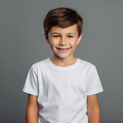 A Boy wearing shirt at grey background (Generative AI)