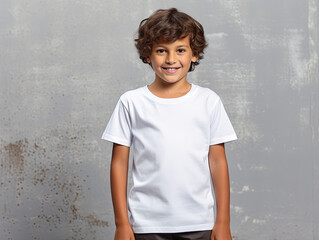 A Boy wearing shirt at grey background (Generative AI)