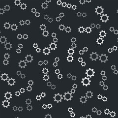 Grey Gear icon isolated seamless pattern on black background. Cogwheel gear settings sign. Cog symbol. Vector