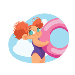 Vector illustration with girl on sky background. 