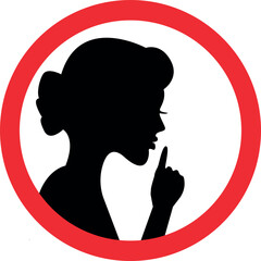 Silence lady gesture sign. Forbidden signs and symbols.