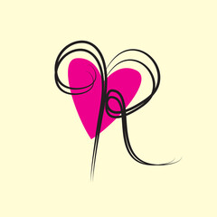 creative brush letter R design with love combination