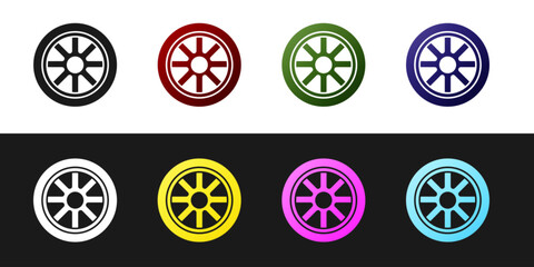 Set Car wheel icon isolated on black and white background. Vector