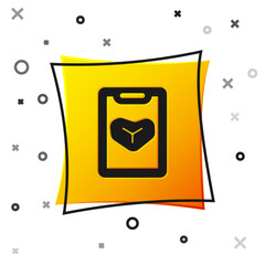 Black Restaurant cafe menu icon isolated on white background. Yellow square button. Vector