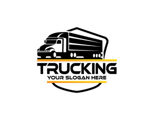 Trucking company logo. Bold badge emblem logo concept. Ready made logo template set vector isolated