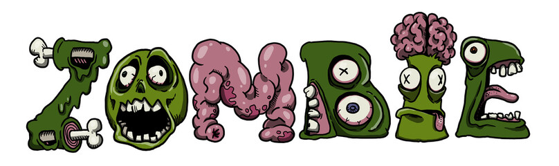Original cartoon hand drawn label font zombie transparent isolated background