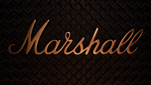 July 2023 - Kyiv, Ukraine. Marshall guitar combo amplifier.Brand company logo name