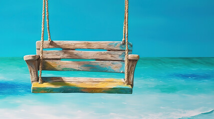 Empty hammock around beautiful beach sea ocean for relax in holiday vacation. Generative Ai