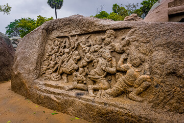 Complex rock carved sculpture near The Tiger Cave is a rock-cut Hindu temple, Rockcut Shiva Temple...