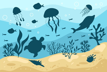 Naklejka na ściany i meble Underwater sea ocean world fish abstract concept. Vector graphic design illustration 