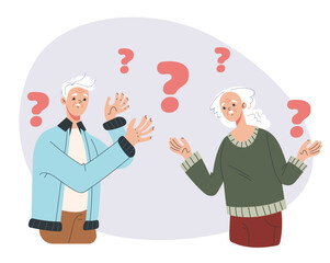 Old think people grandma grandpa retirement confused isolated set. Vector graphic design illustration

