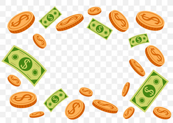 Money financial dollar cash falling flying abstract concept. Vector graphic design illustration