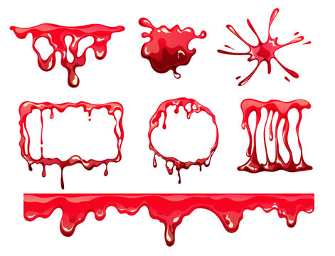 Blood drip horror frame drop isolated set. Vector graphic design illustration