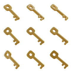 Set of orange keys, Set of 3d keys with transparent background, PNG, Orange