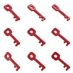 Set of red keys, Set of 3d keys with transparent background, PNG, Red