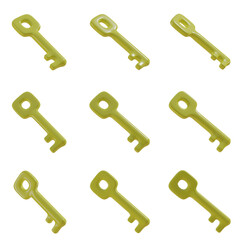 Set of yellow keys, Set of 3d keys with transparent background, PNG, Yellow