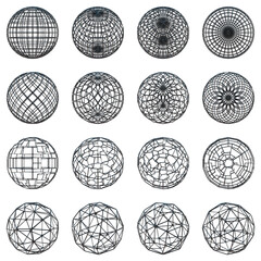 Set of black globes, Set of 3d sphere with transparent background, PNG, Black