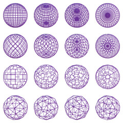 Set of purple globes, Set of 3d sphere with transparent background, PNG, Purple