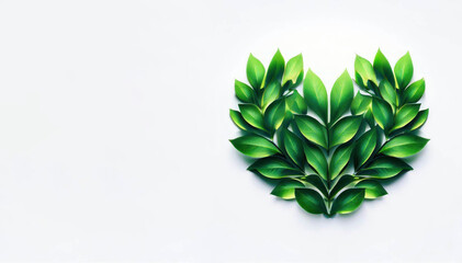 Lush Green Leaves in a Heart Shape on White Background, Generative AI