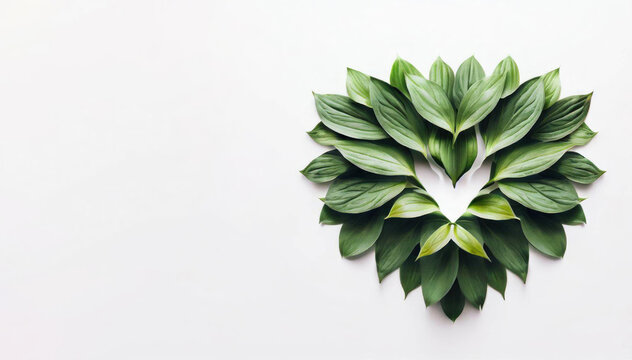 Love's Green Embrace: Heart-shaped Leaves on White Background, Generative AI