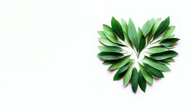 Serene Leaf Heart on White Background, Generative AI
