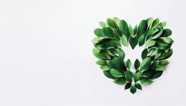 Whimsical Love: Heart of Green Leaves on White Background, Generative AI