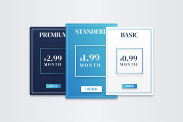 Business pricing table design template for websites and applications set illustration with basic to premium based.
