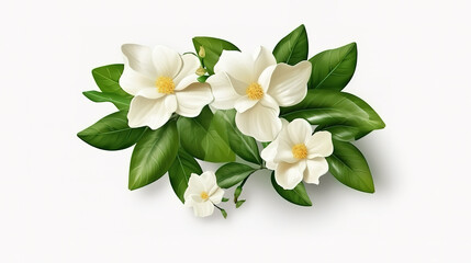 Jasmine flower with leaves isolated on white background. Generative Ai