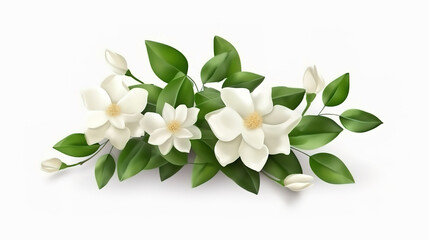 Jasmine flowers with leaves isolated. Generative Ai