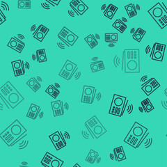 Black line Smart radio system icon isolated seamless pattern on green background. Internet of things concept with wireless connection. Vector
