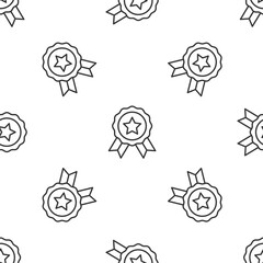 Grey line Medal icon isolated seamless pattern on white background. Winner symbol. Vector