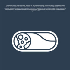 Blue line Burrito icon isolated on blue background. Traditional mexican fast food. Vector