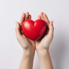 Woman hands holding red heart, Happiness moment, Health care, donate and family insurance concept, World heart day, world health day, Hope, Gratitude, Kindness, Valentine's Day. Generative AI.