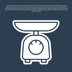 Blue line Scales icon isolated on blue background. Weight measure equipment. Vector