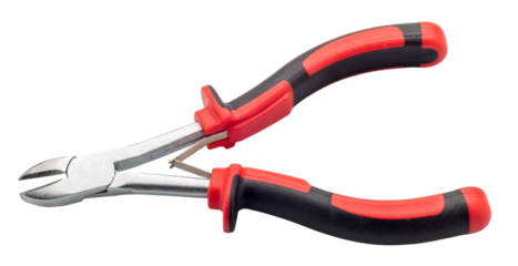 Wire cutter pliers with red and black handles isolated
