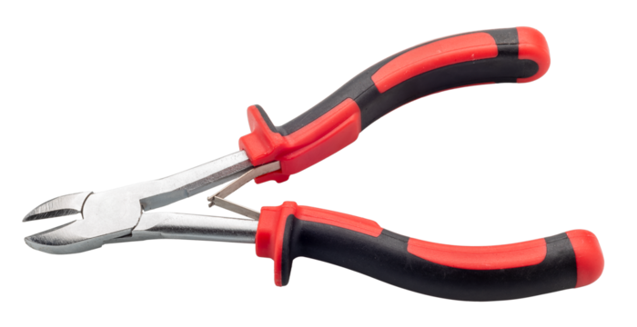 Wire cutter pliers with red and black handles isolated