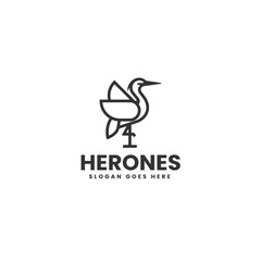 Vector Logo Illustration Heron Line Art Style