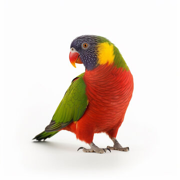 Lori parrot isolated on white close-up, beautiful pet, sociable bird, generative ai