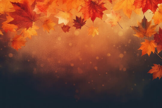 Autumn background, autumn leaves, flatlay. AI generative.