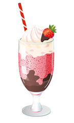 Milkshakes with strawberry or cherry, chocolate, cream