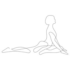 Surreal continuous line drawing of women fitness yoga vector template